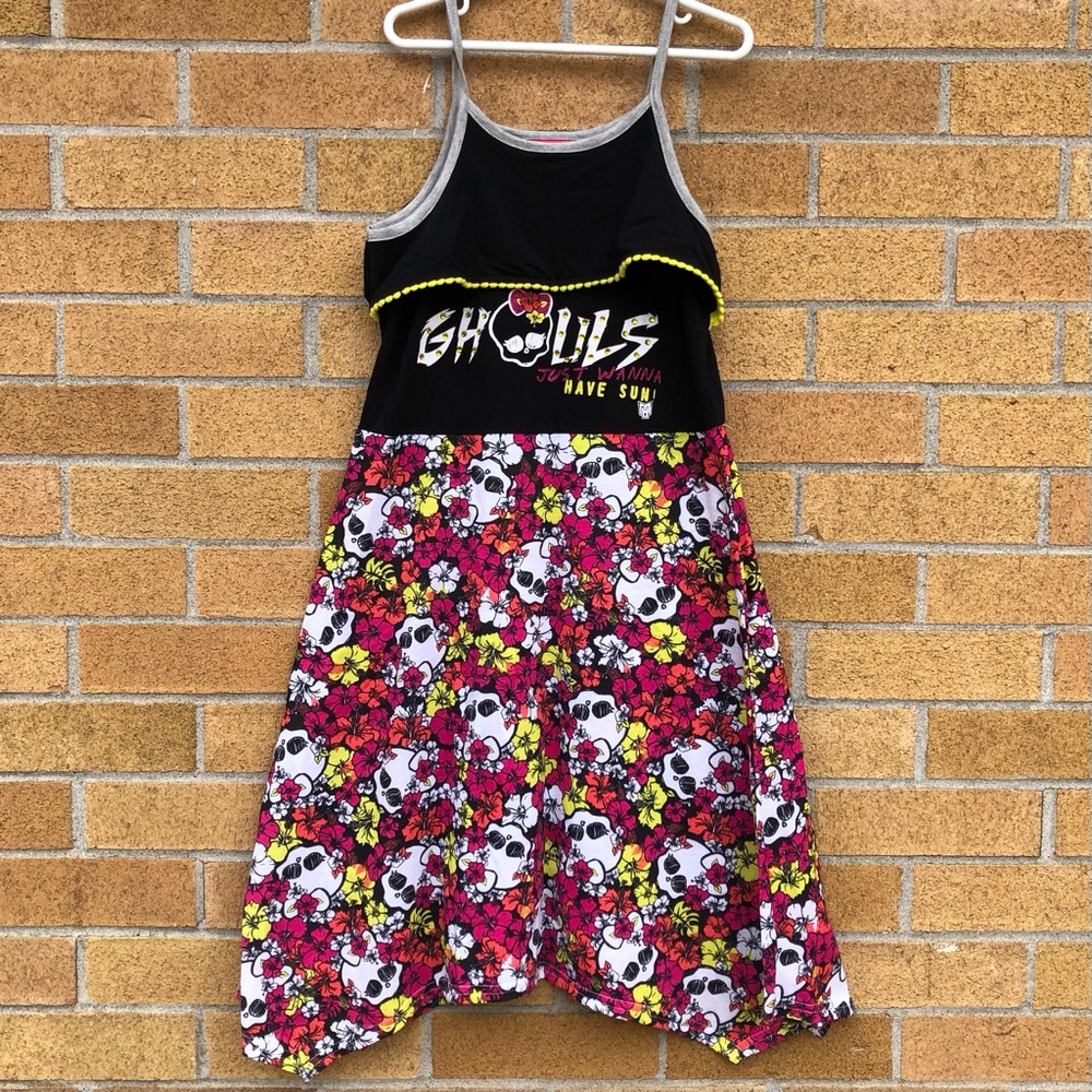 Monster High Black and Pink Skull Dress girls size 10 Youth summer party dress🖤